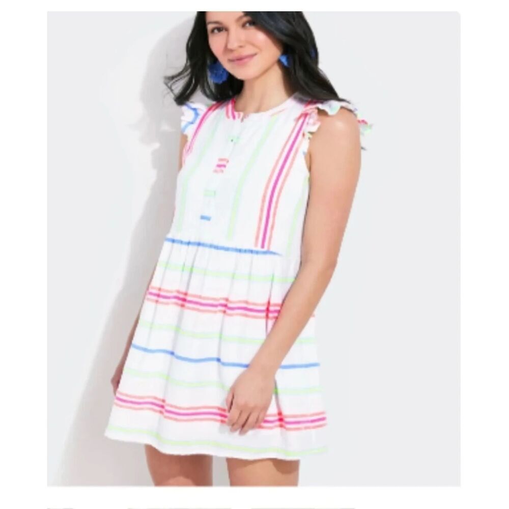 Colorful Striped Ruffle Sleeve Dress | Boho Rainbow Cotton Summer Dress